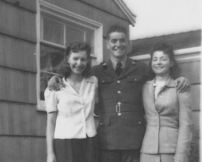 Unknown Military Man and Two Young Women