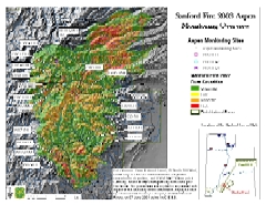 GIS map of the Sanford Fire showing the sites sampled for quaking aspen regeneration